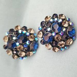 ClipOn earring with deep Blue and Grey Rhinestones